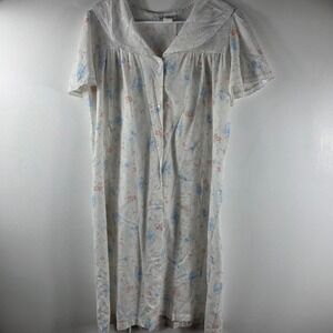 Vintage Common Thread Nightgown Short Sleeve‎ Button Front Embroidered Collar
